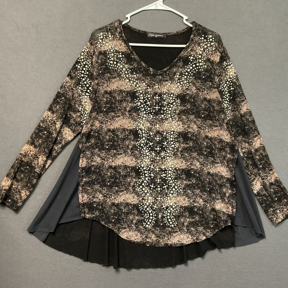 Voice‎ of California Shirt Womens 1XL Embellished Layered Long Sleeve Top